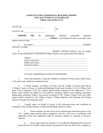 First page of the Affidavit for Conditional Building Permit
