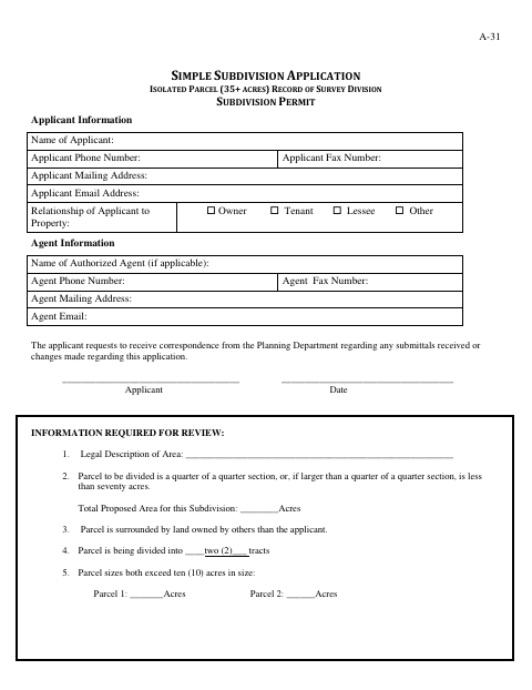 Simple Subdivision Application, Campbell County form, first page