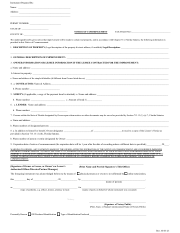 First page of the Notice of Commencement
