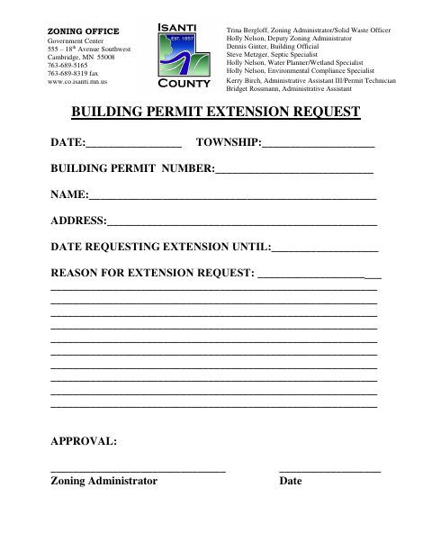 First page of the Building Permit Extension Request