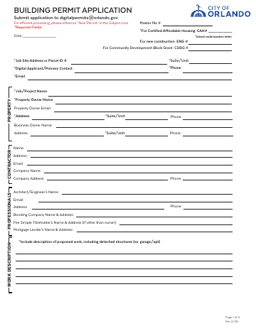 First page of the Building Permit Application
