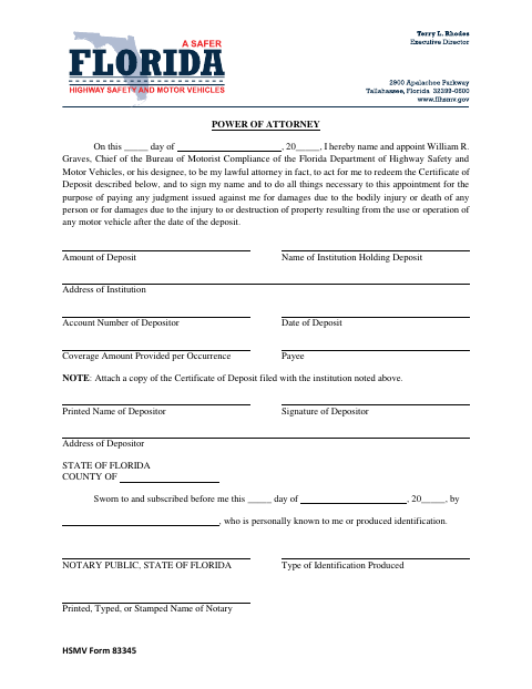 HSMV Form 83345 Power of Attorney first page