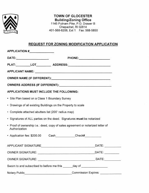First page of the Zoning Modification Application