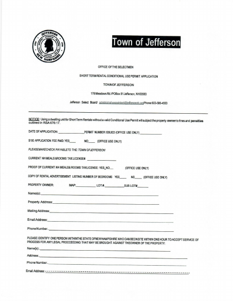 First page of the Short-Term Rental Conditional Use Permit Application