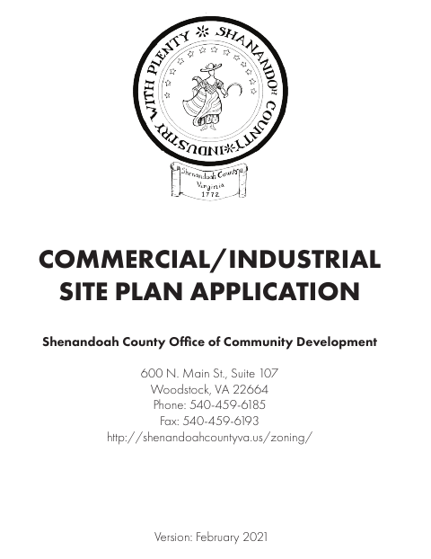 Commercial/Industrial Site Plan Application, Shenandoah County form, first page