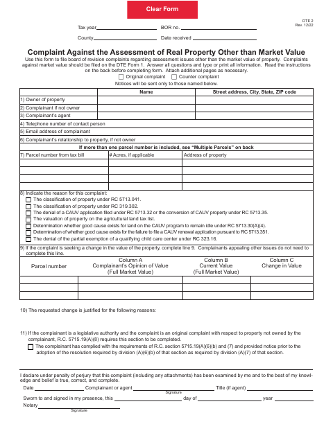 Complaint Against the Assessment of Real Property Other Than Market Value, Williams County form, first page