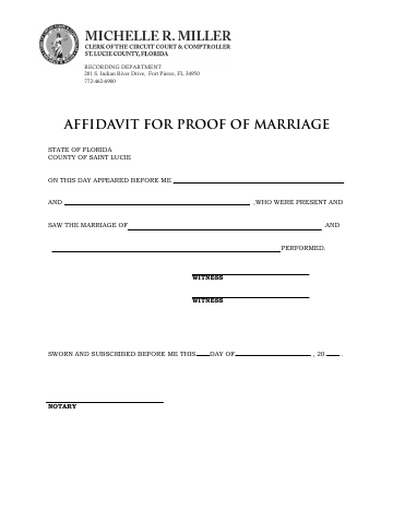 Affidavit for Proof of Marriage - St. Lucie County Clerk — St. Lucie County form, first page