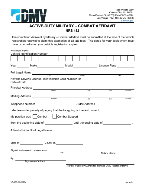 VP-258 Active-Duty Military – Combat Affidavit first page