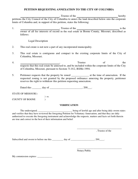 First page of the Petition Requesting Annexation