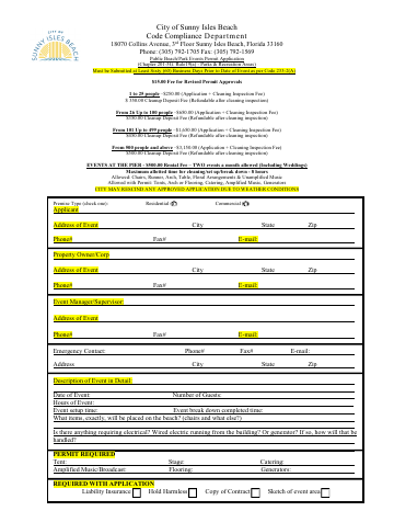 First page of the Public Beach/Park Events Permit Application