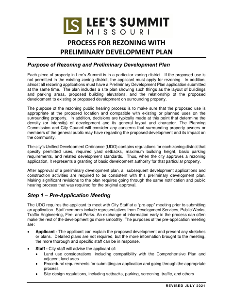 First page of the Rezoning and Preliminary Development Plan Application