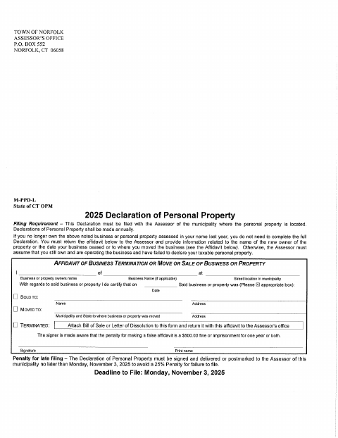 First page of the Personal Property Long-Form Declaration