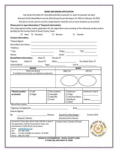 First page of the Mark and Brand Application
