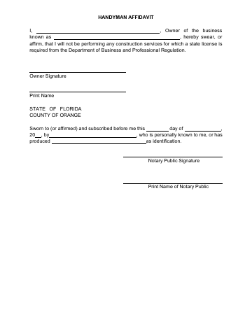 First page of the Handyman Affidavit
