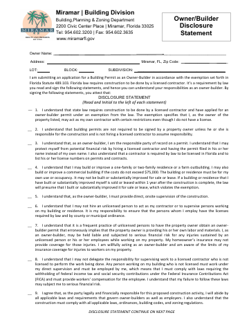 First page of the Owner-Builder Affidavit