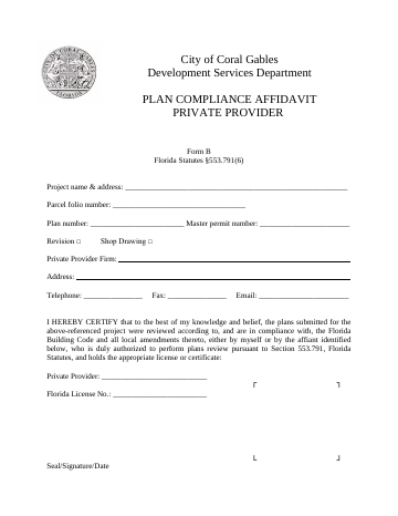 First page of the Plan Compliance Affidavit (Form B)