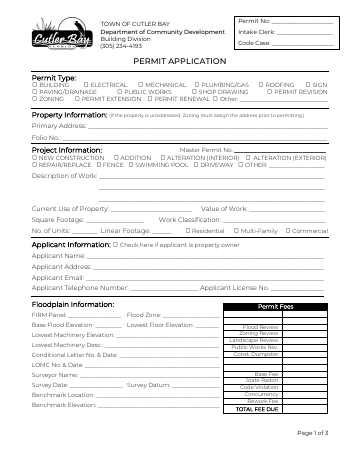 First page of the Permit Application