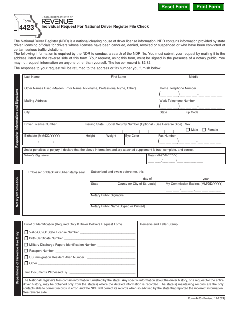 4423 Individual Request for National Driver Register File Check first page