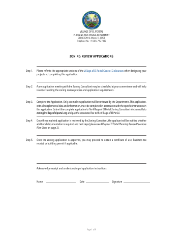 First page of the Zoning Variance Application