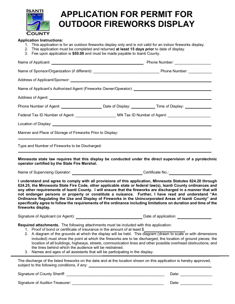 First page of the Application for Permit for Outdoor Fireworks Display