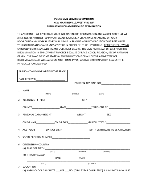 First page of the Police Civil Service Examination Application