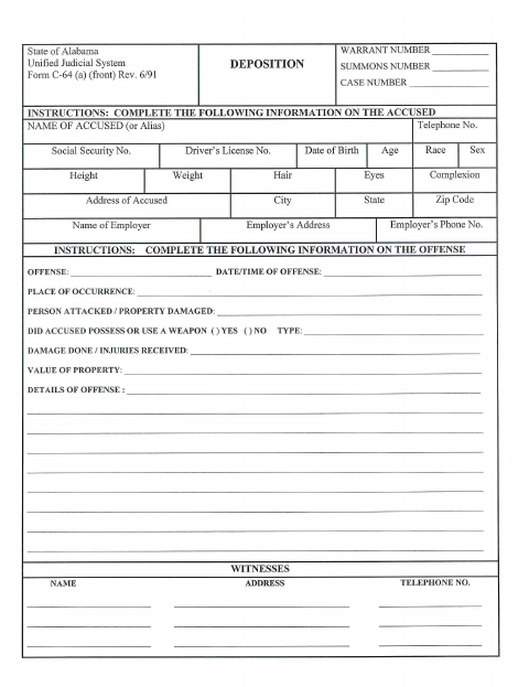 First page of the Criminal Complaint Deposition