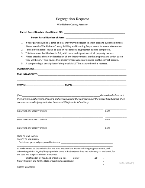 Segregation Request, Wahkiakum County form, first page