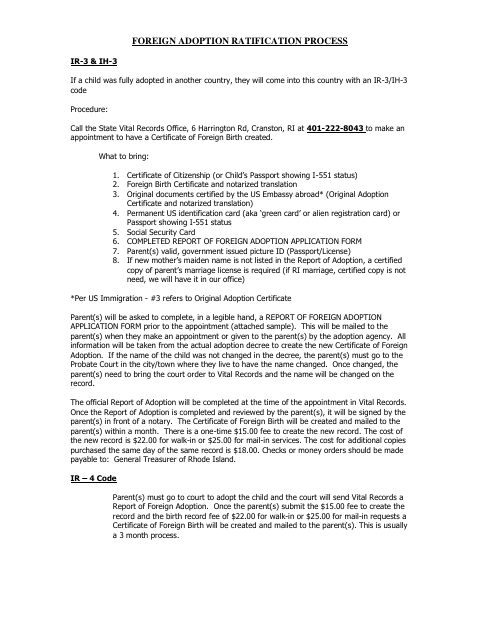 Report of Foreign Adoption Application first page