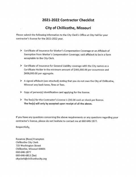 First page of the Class D Contractor License Application