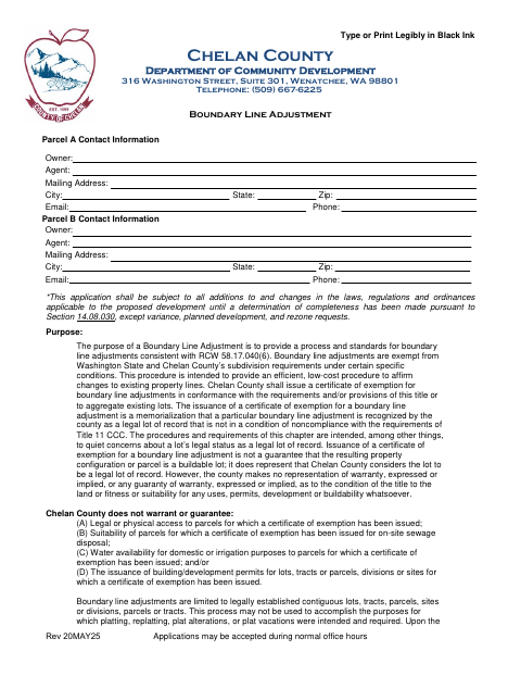 Boundary Line Adjustment, Chelan County form, first page