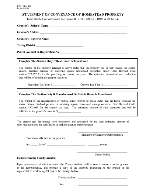 Statement of Conveyance of Homestead Property, Greene County form, first page