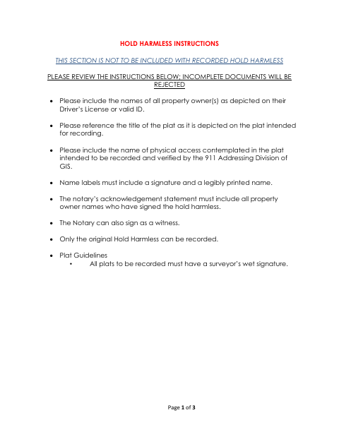 Hold Harmless and Indemnification Agreement, Berkeley County form, first page