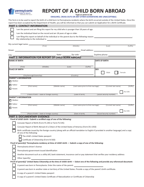 Report of a Child Born Abroad HD002001 first page