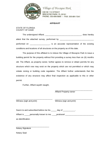 First page of the Property Survey Affidavit