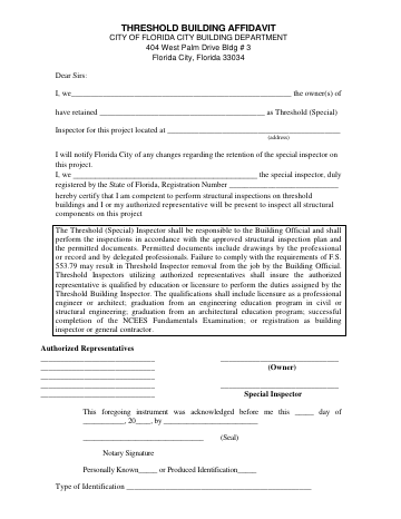 First page of the Threshold Building Affidavit