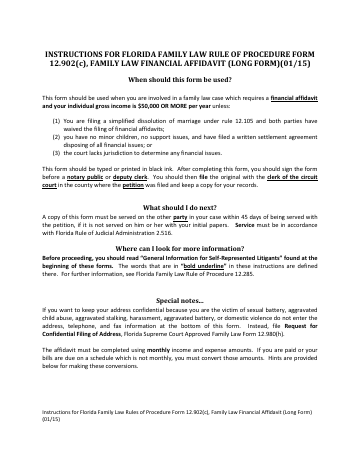 Florida Family Law Rules of Procedure Form 12.902(c), ... — Washington County form, first page