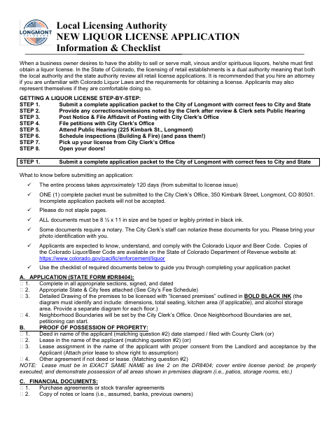 First page of the New Liquor License Checklist and Forms