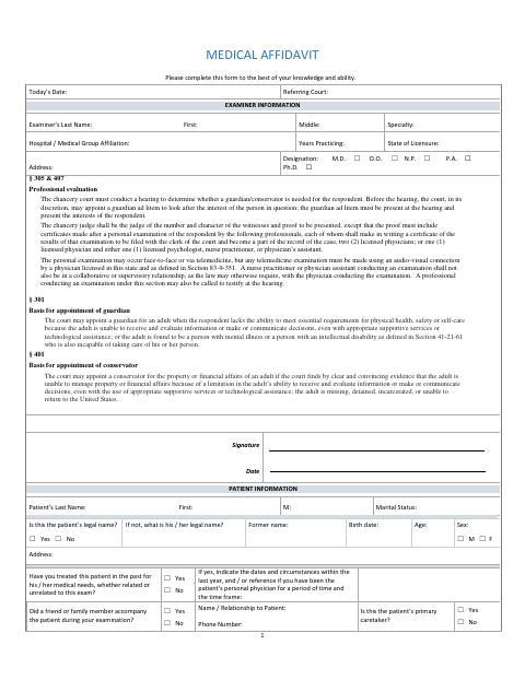 Medical Affidavit, Hinds County form, first page