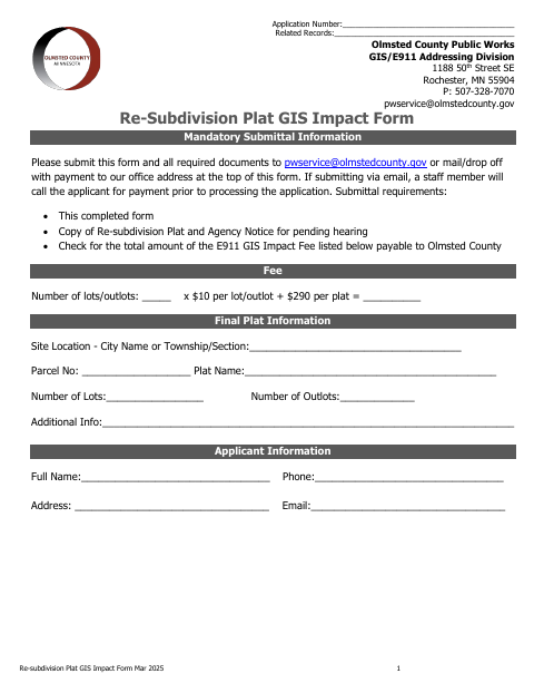 First page of the Re-Subdivision Plat GIS Impact Form
