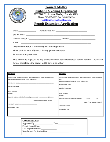 First page of the Permit Extension Application