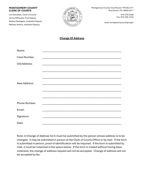 Change Of Address, Montgomery County form, first page