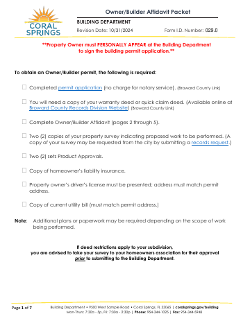 First page of the Owner-Builder Affidavit