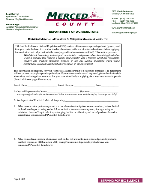 First page of the Restricted Materials Alternatives & Mitigation Measures Considered