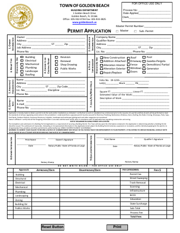 First page of the Master Permit Application