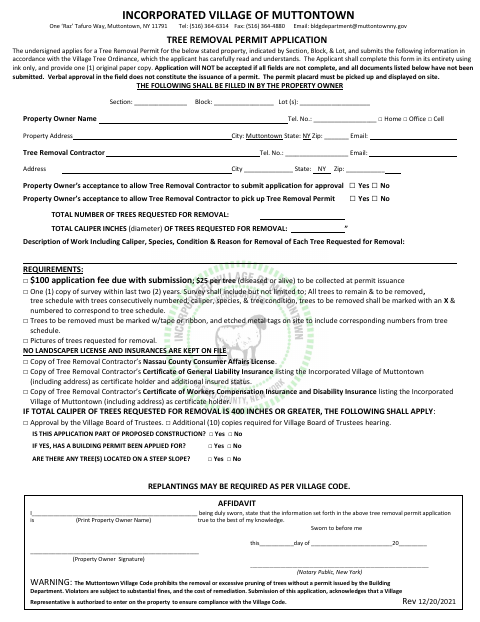 First page of the Tree Removal Permit Application