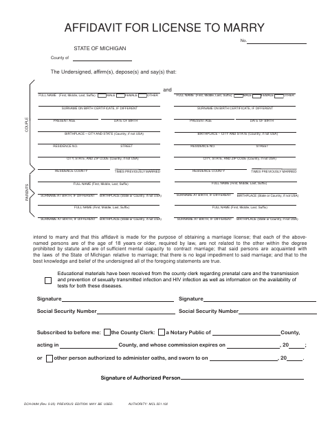 Affidavit for License to Marry, Delta County form, first page