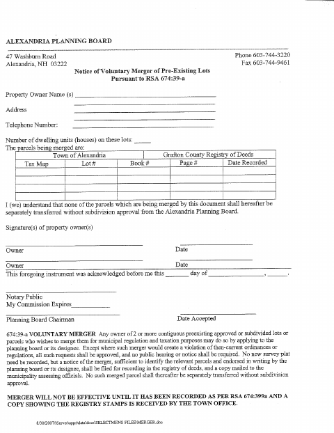 First page of the Notice of Voluntary Merger of Pre-Existing Lots