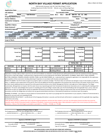 First page of the Permit Application for New Development with Waiver