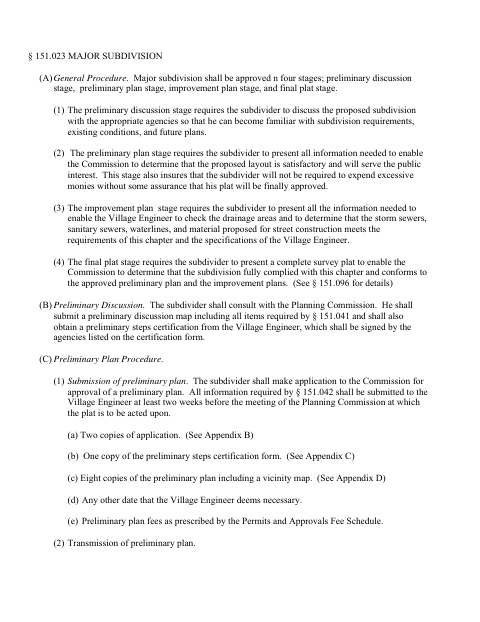 First page of the Major Subdivision