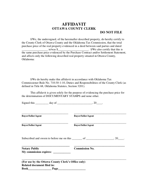 Affidavit, Ottawa County form, first page